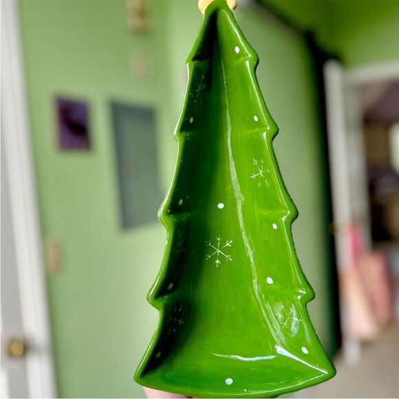 Green Festive Ceramic Christmas Tree Kitchen Table Dish Decorative Accent Art - Picture 2 of 7